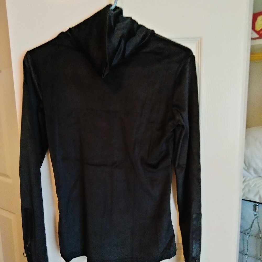 NWOT Fitted Velour Turtle Neck with Faux Leather Sleeve Zipper